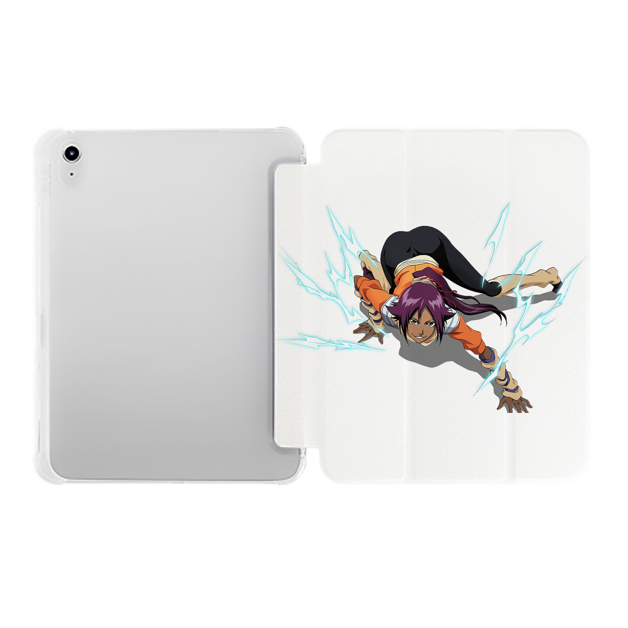 （画像用） ブリーチ 四楓院 夜一（しほういん よるいち） BLEACH Shihouin Yoruichi IPad ケース ペン収納付き 三つ折りスタンド PUレザー×シリコン 対応機種9.5/10.5/10.9インチ
